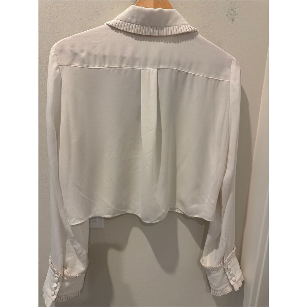 cinq a sept Zaida White Button-Front Blouse with Black Bow cropped size medium - Picture 7 of 12